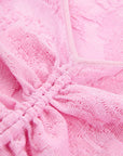 EP YAYING Textured Openwork Jacquard Drawstring Waist Pink Knit Top