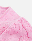 EP YAYING Textured Openwork Jacquard Drawstring Waist Pink Knit Top