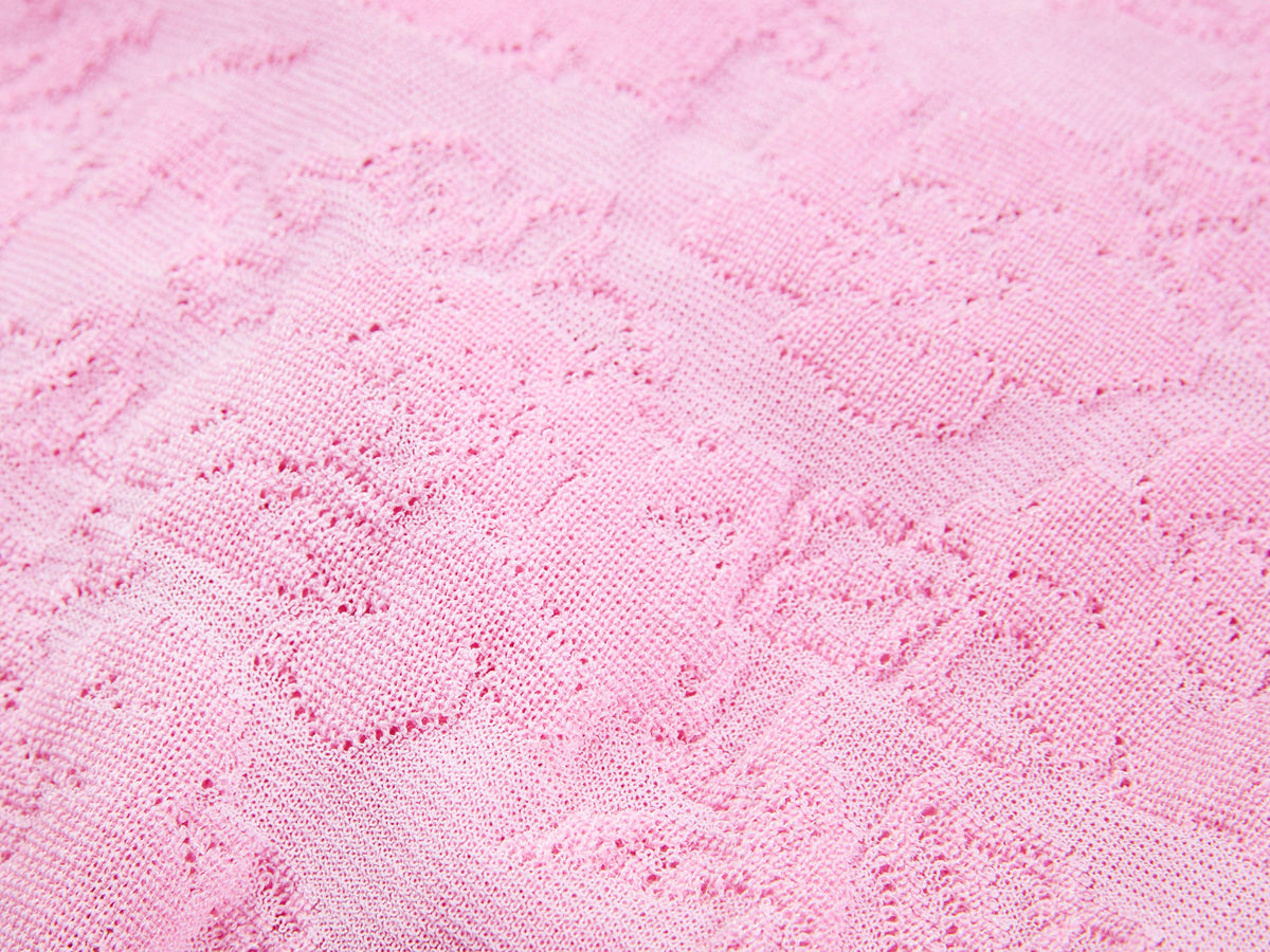 EP YAYING Textured Openwork Jacquard Drawstring Waist Pink Knit Top