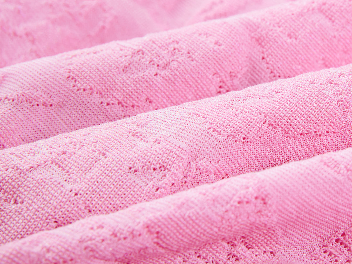 EP YAYING Textured Openwork Jacquard Drawstring Waist Pink Knit Top