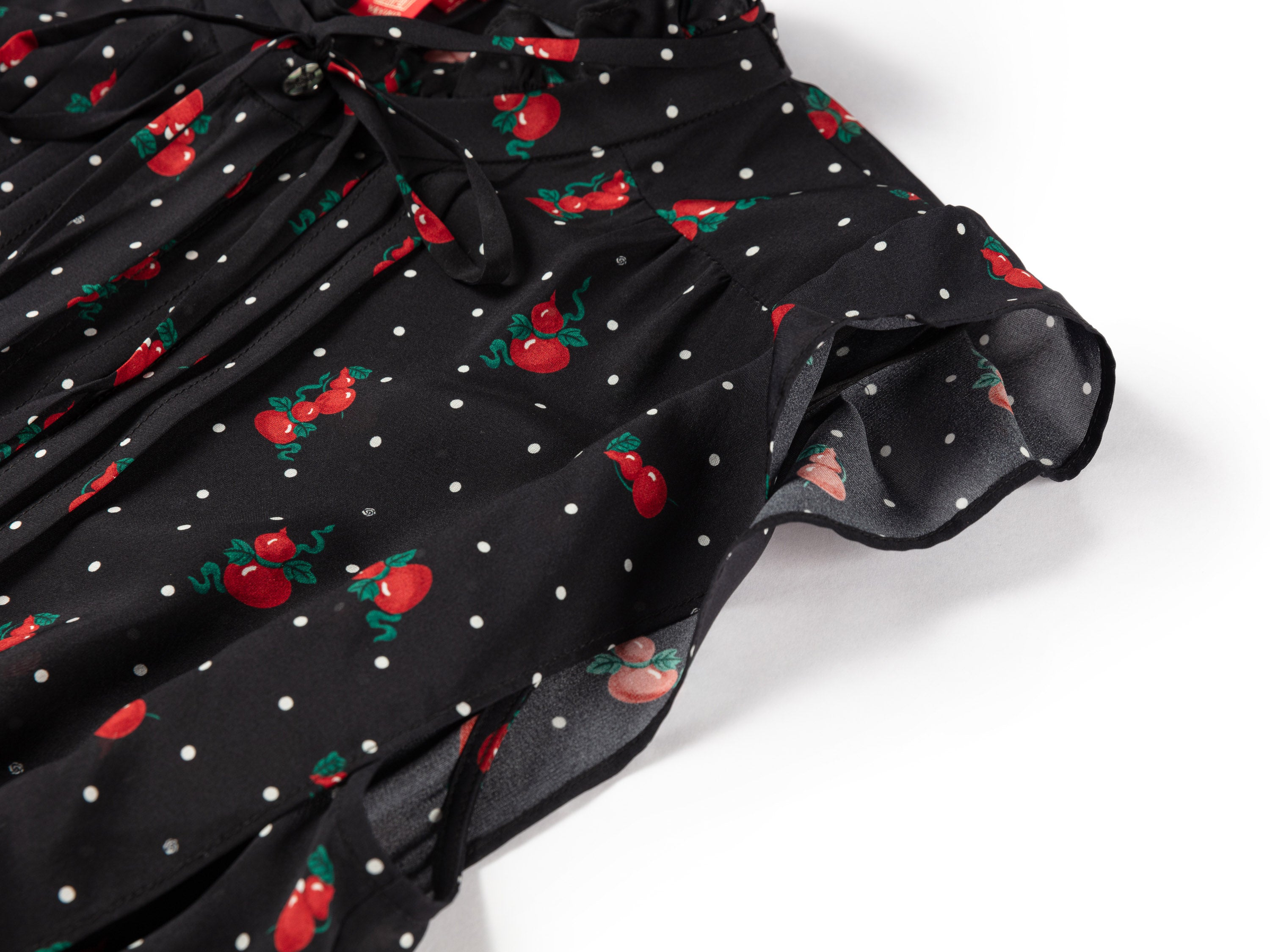 YAYING Stand Collar Leaf Trim Waist-Cinched Tea Dress
