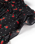 YAYING Stand Collar Leaf Trim Waist-Cinched Tea Dress