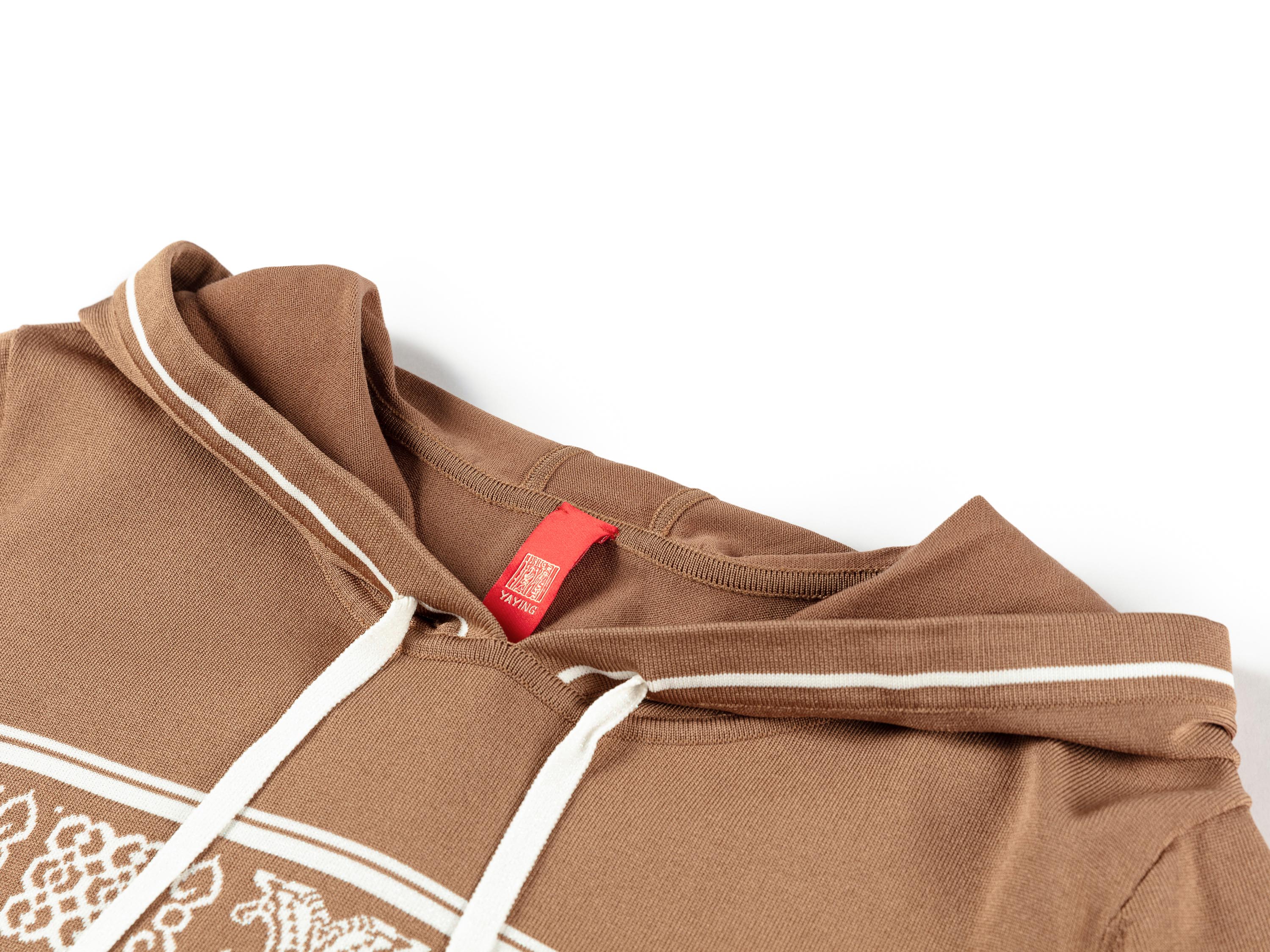 YAYING Embossed Relaxed Hooded Drawstring Short Sleeve Knit Top