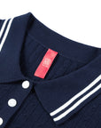 YAYING 100% Merino Wool Lapel Short Sleeve Knit Top