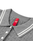 YAYING 100% Merino Wool Lapel Short Sleeve Knit Top
