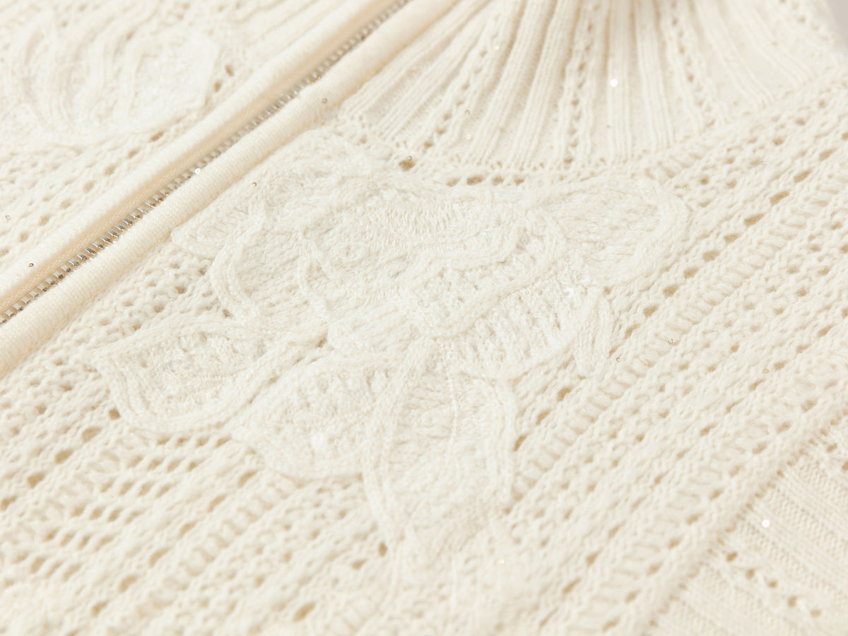 EP YAYING Wool-Cashmere Jacquard Stand-Collar Knit Vest