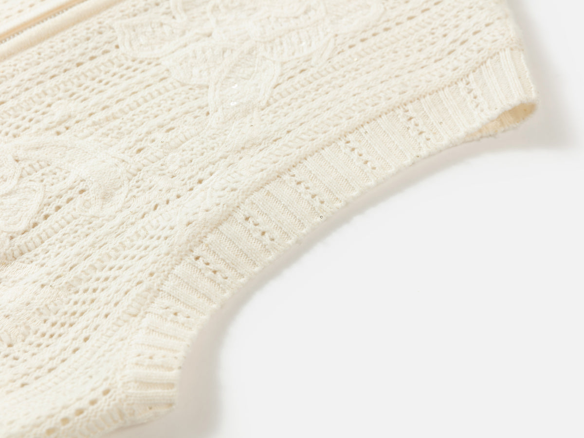 EP YAYING Wool-Cashmere Jacquard Stand-Collar Knit Vest