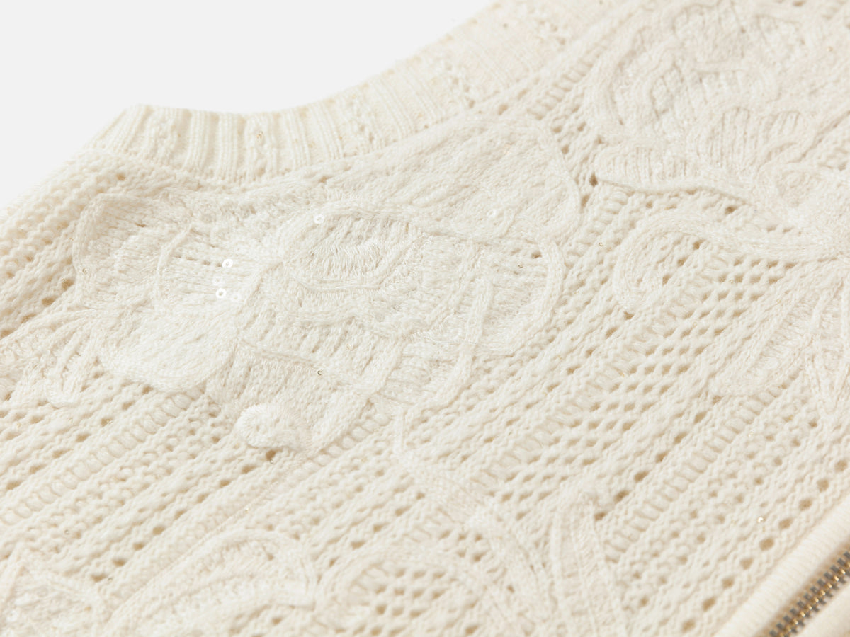 EP YAYING Wool-Cashmere Jacquard Stand-Collar Knit Vest