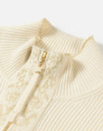 EP YAYING Off-White Jacquard Embroidered Stand-Collar Zip Cardigan