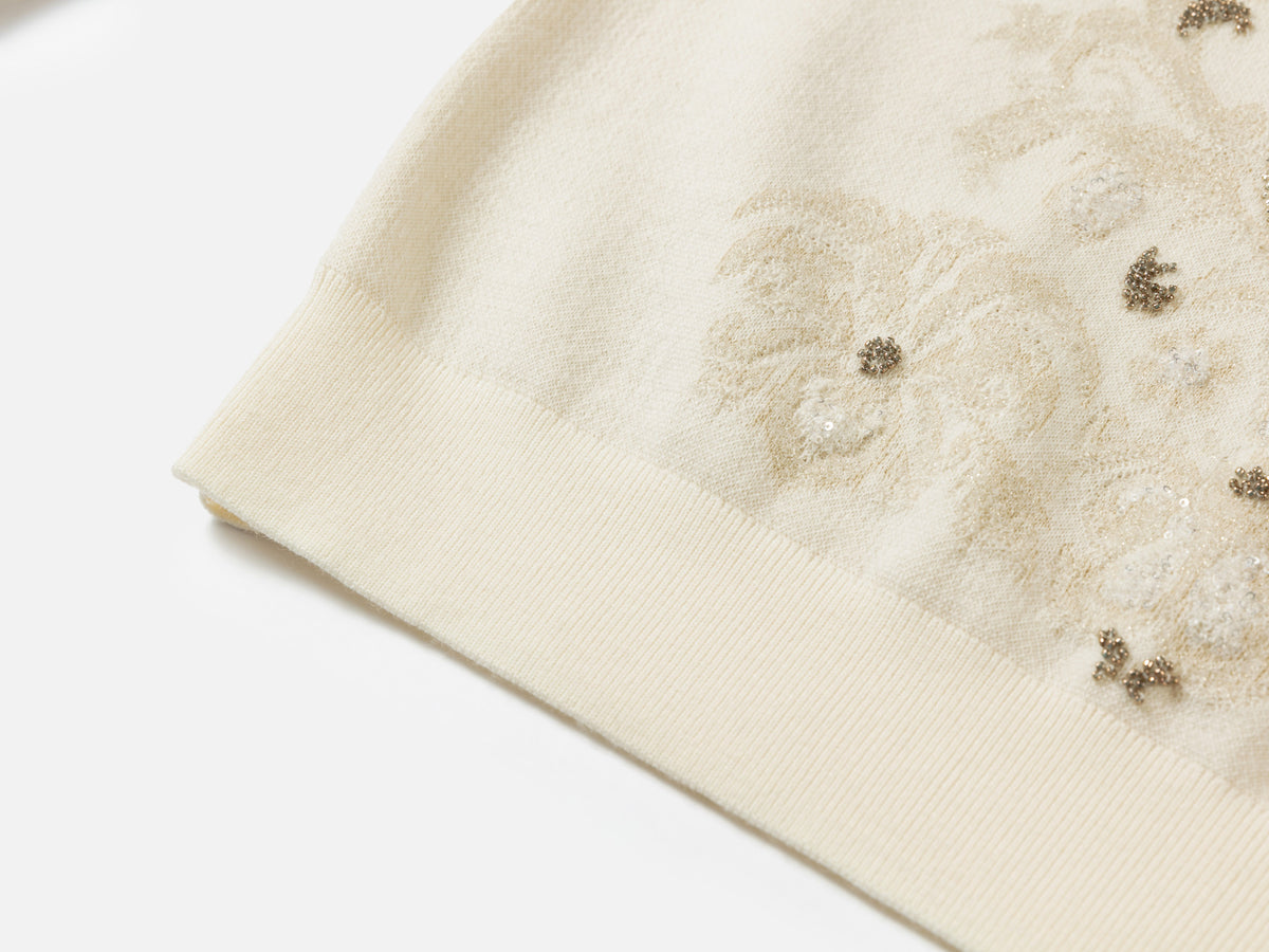 EP YAYING Blue Label Quiet Luxury Jacquard Wool Knit Top