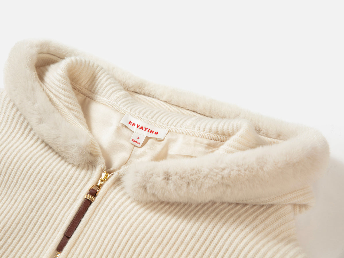 EP YAYING Quiet Luxury Cashmere Hooded Zip Fur-Collar Coat