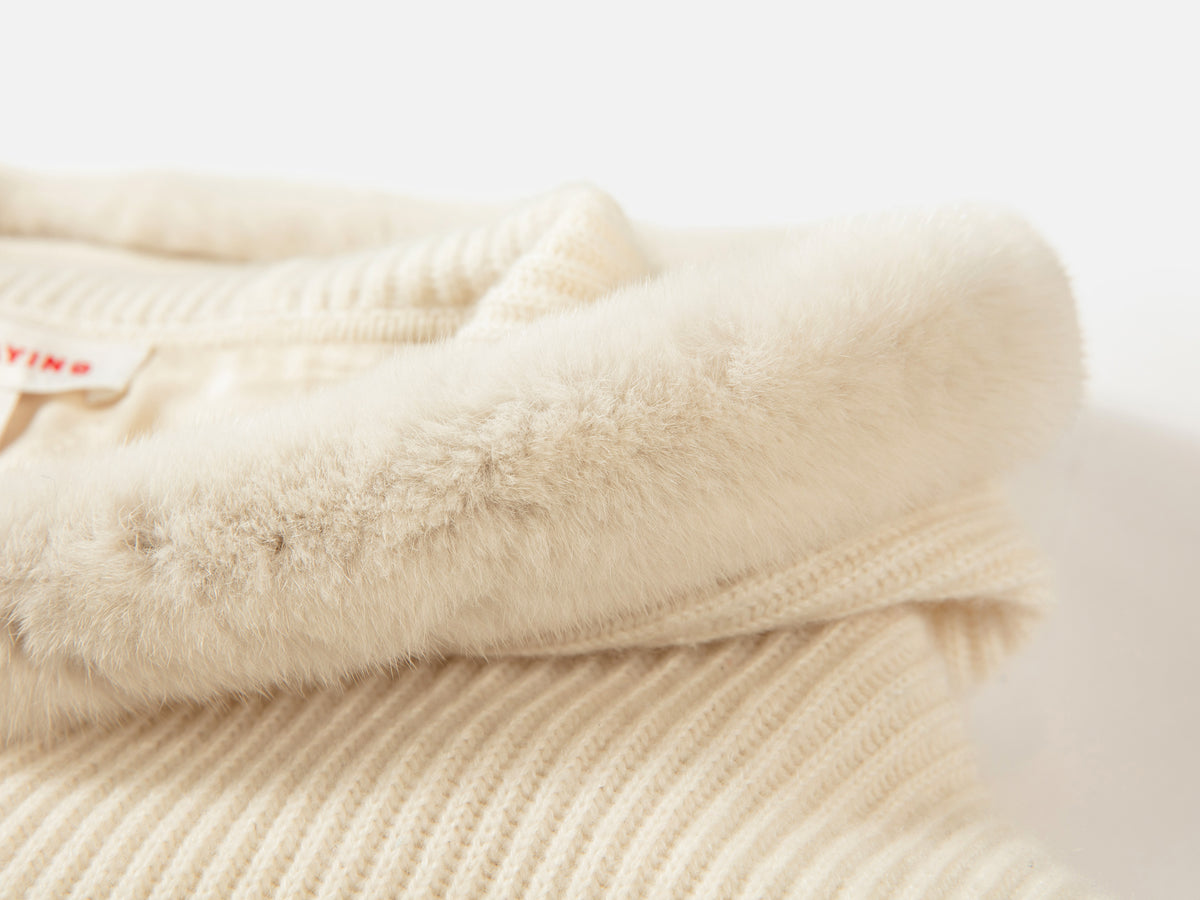 EP YAYING Quiet Luxury Cashmere Hooded Zip Fur-Collar Coat