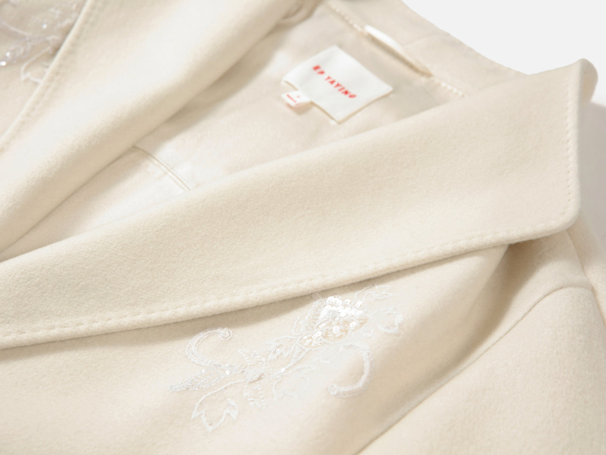 EP YAYING Alashan All-White Double-Face Straight-Cut Coat