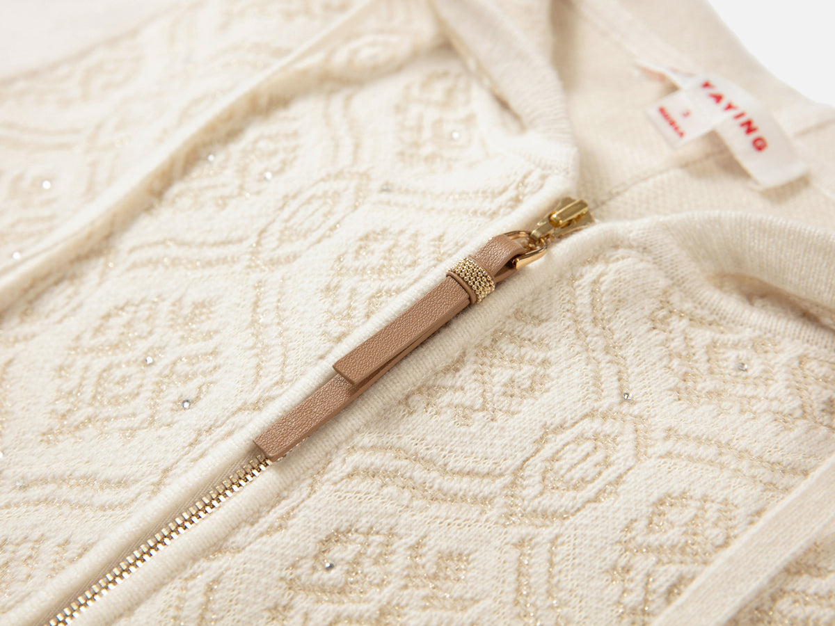 EP YAYING Cashmere Jacquard Hooded Zip Sweater