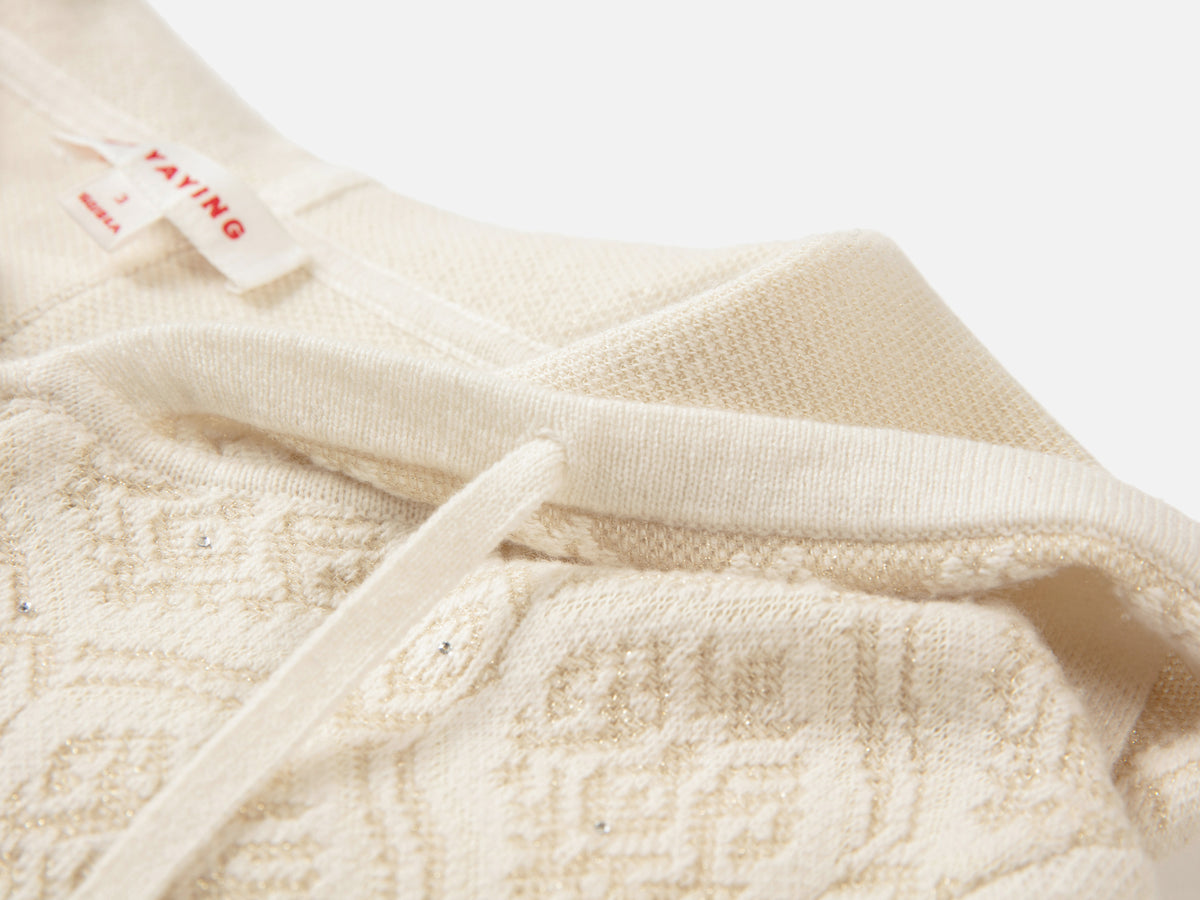 EP YAYING Cashmere Jacquard Hooded Zip Sweater