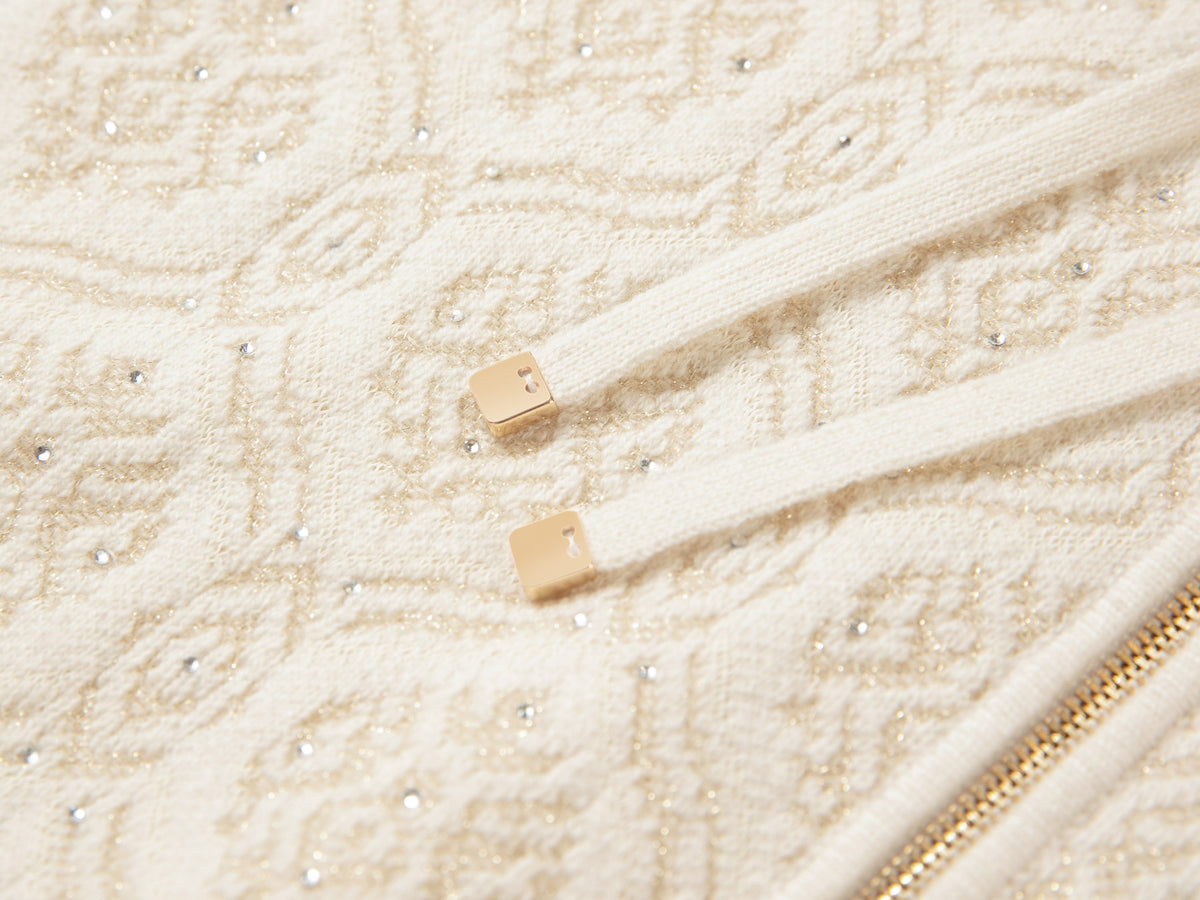 EP YAYING Cashmere Jacquard Hooded Zip Sweater