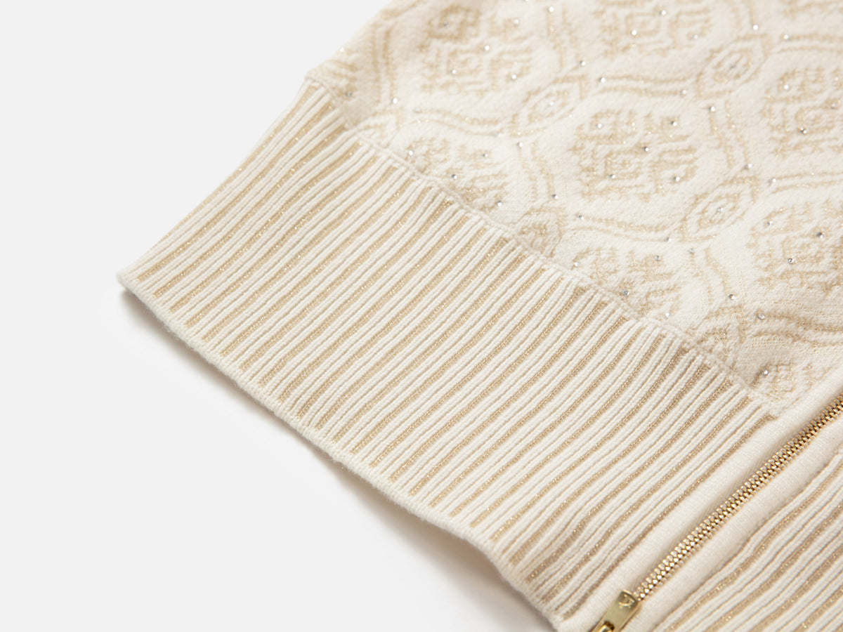 EP YAYING Cashmere Jacquard Hooded Zip Sweater