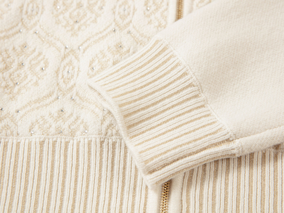 EP YAYING Cashmere Jacquard Hooded Zip Sweater