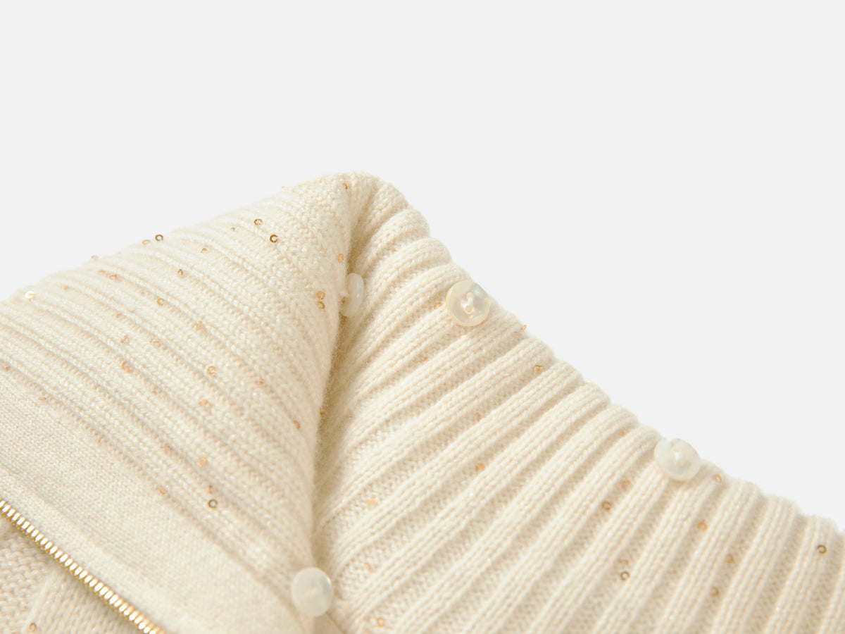 EP YAYING Cashmere Cable-Knit Fur-Collar Oversized Cardigan