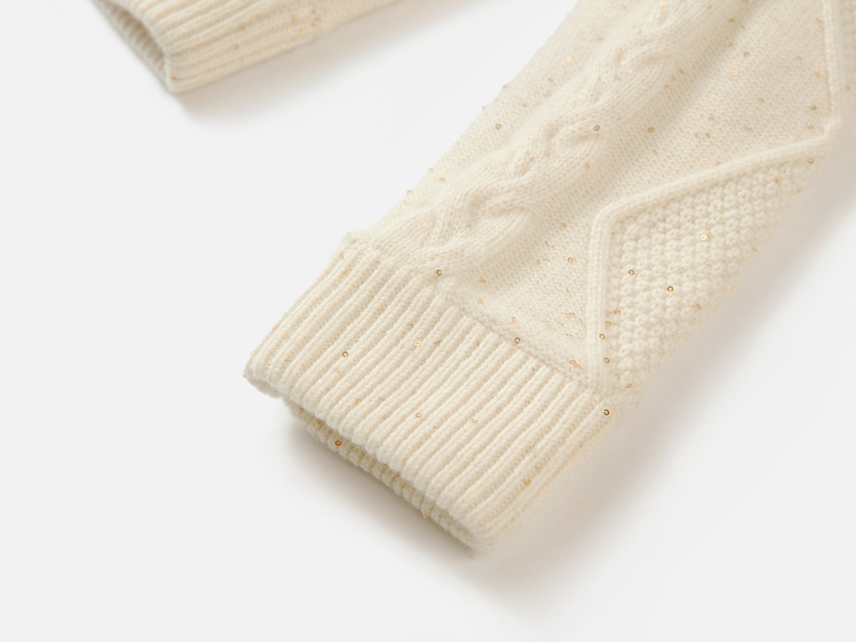 EP YAYING Cashmere Cable-Knit Fur-Collar Oversized Cardigan