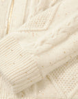 EP YAYING Cashmere Cable-Knit Fur-Collar Oversized Cardigan