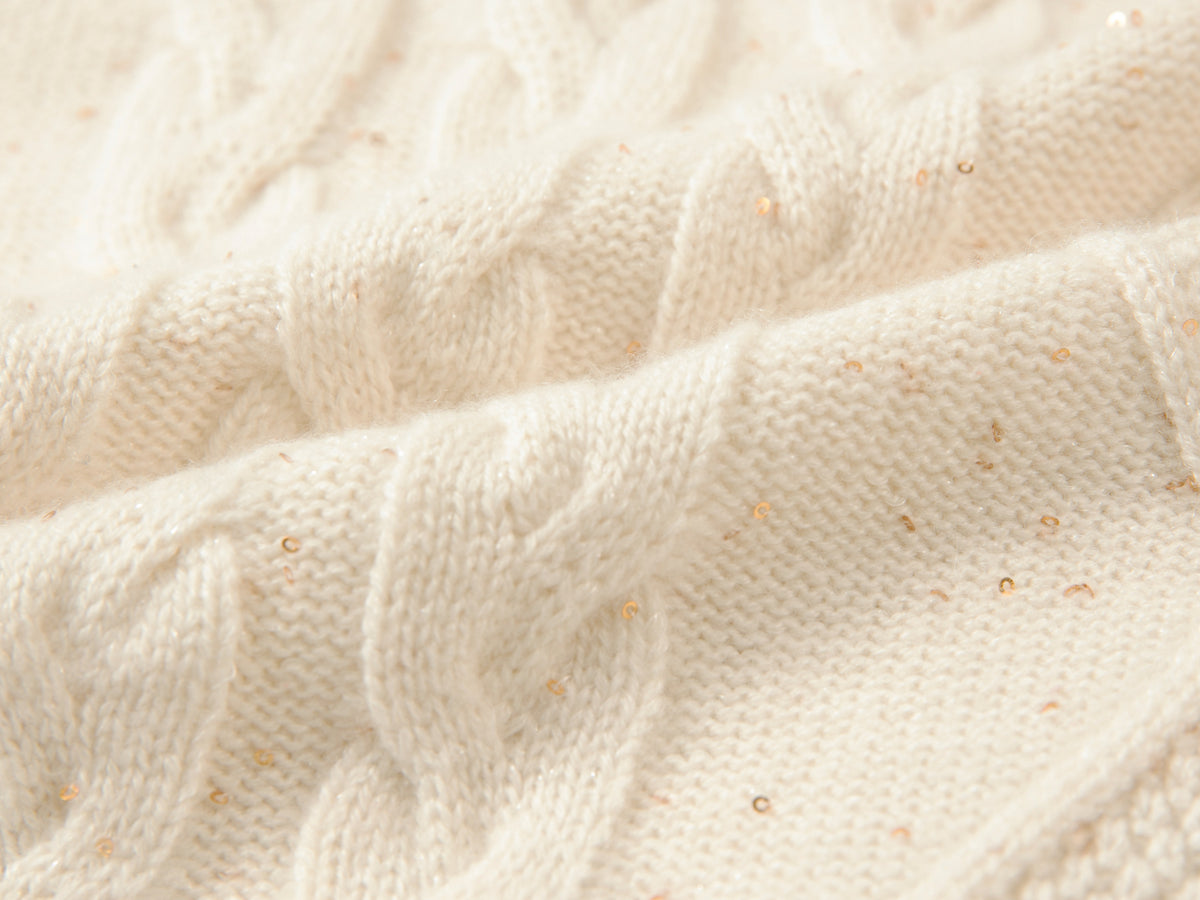 EP YAYING Cashmere Cable-Knit Fur-Collar Oversized Cardigan