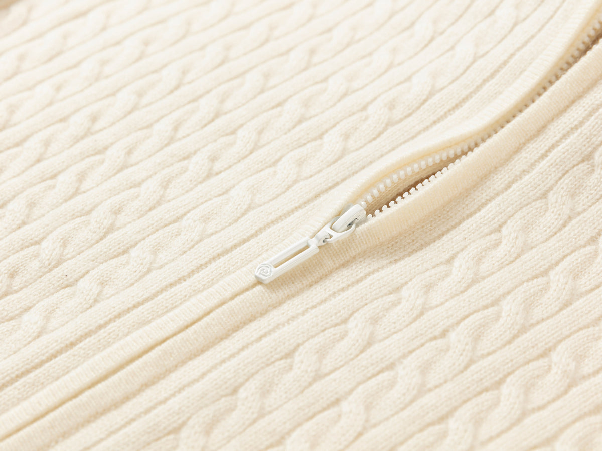 YAYING Old-Money Cable-Knit Zip Sweater Coat