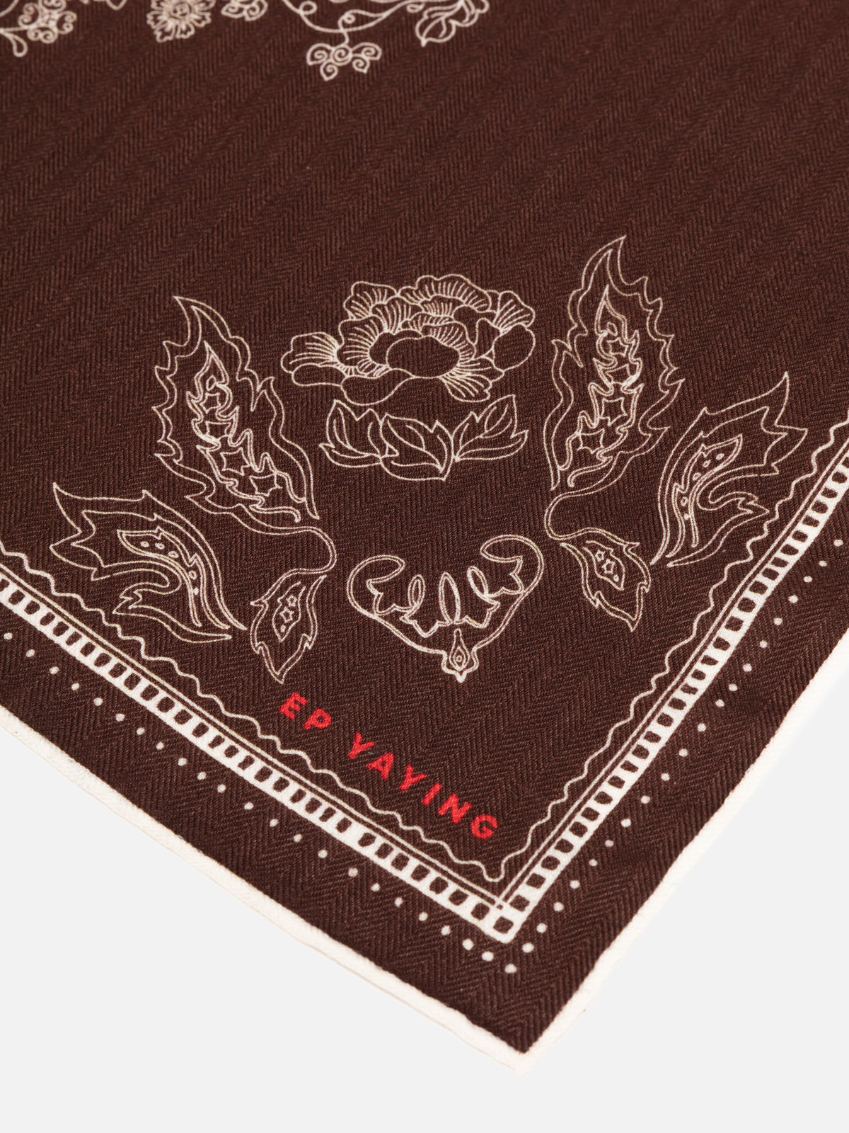 EP YAYING Silk-Wool-Cashmere Chinese Peony Print Scarf