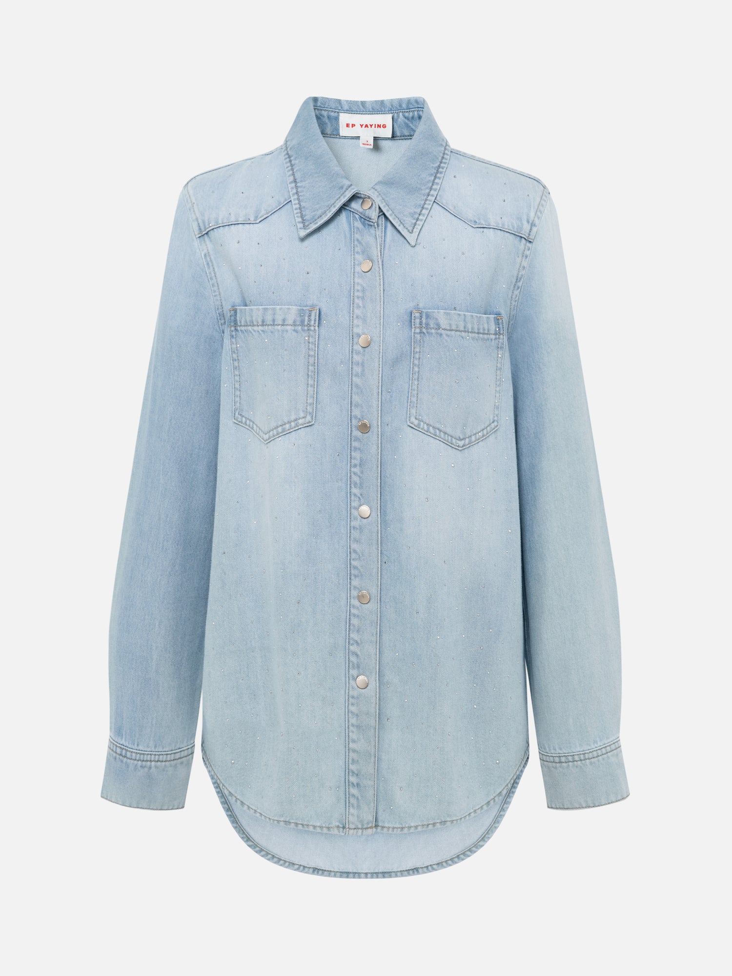 EP YAYING Rhinestone Embellished Denim Shirt