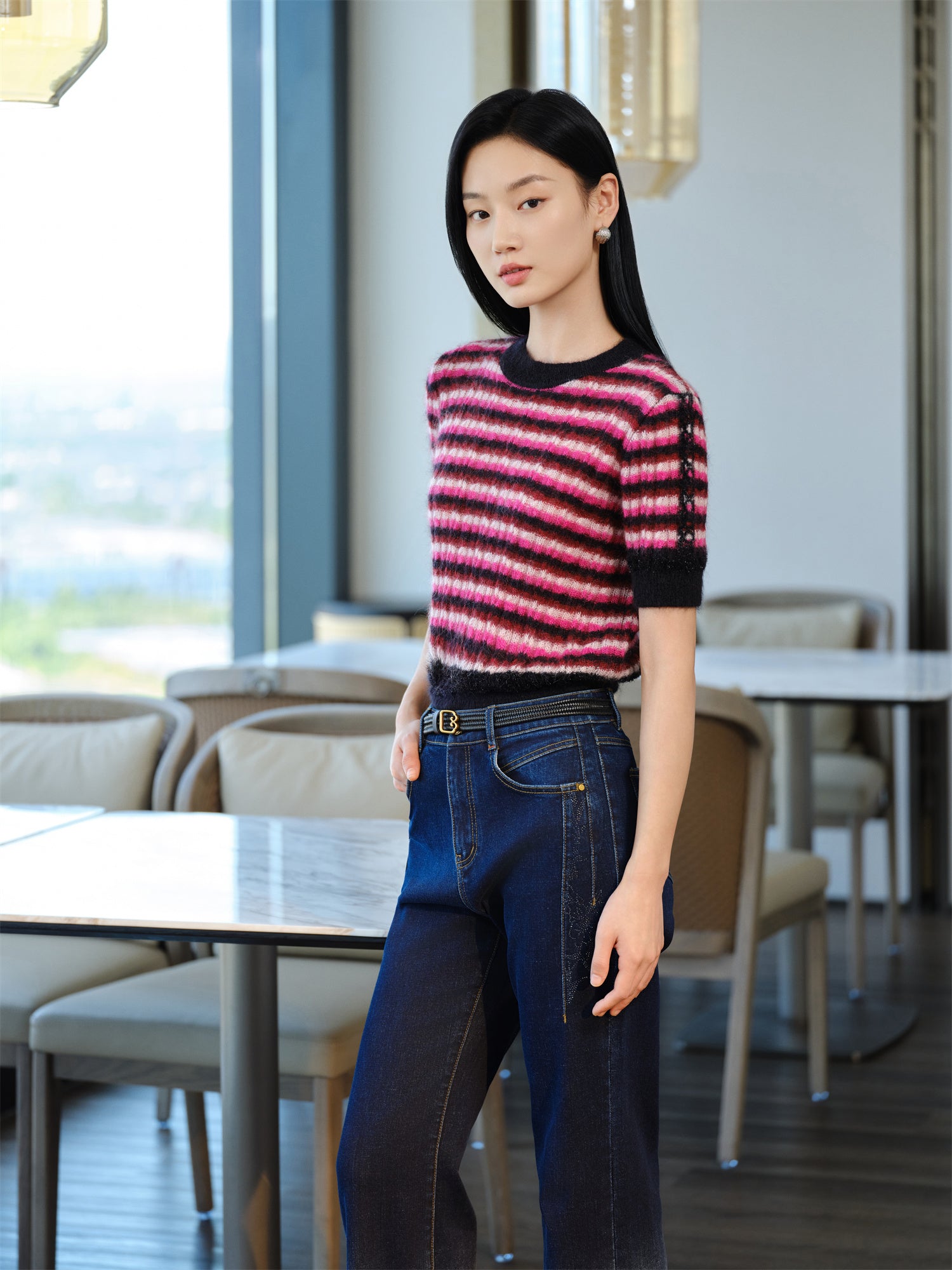 YAYING Mohair Striped Knit Sweater
