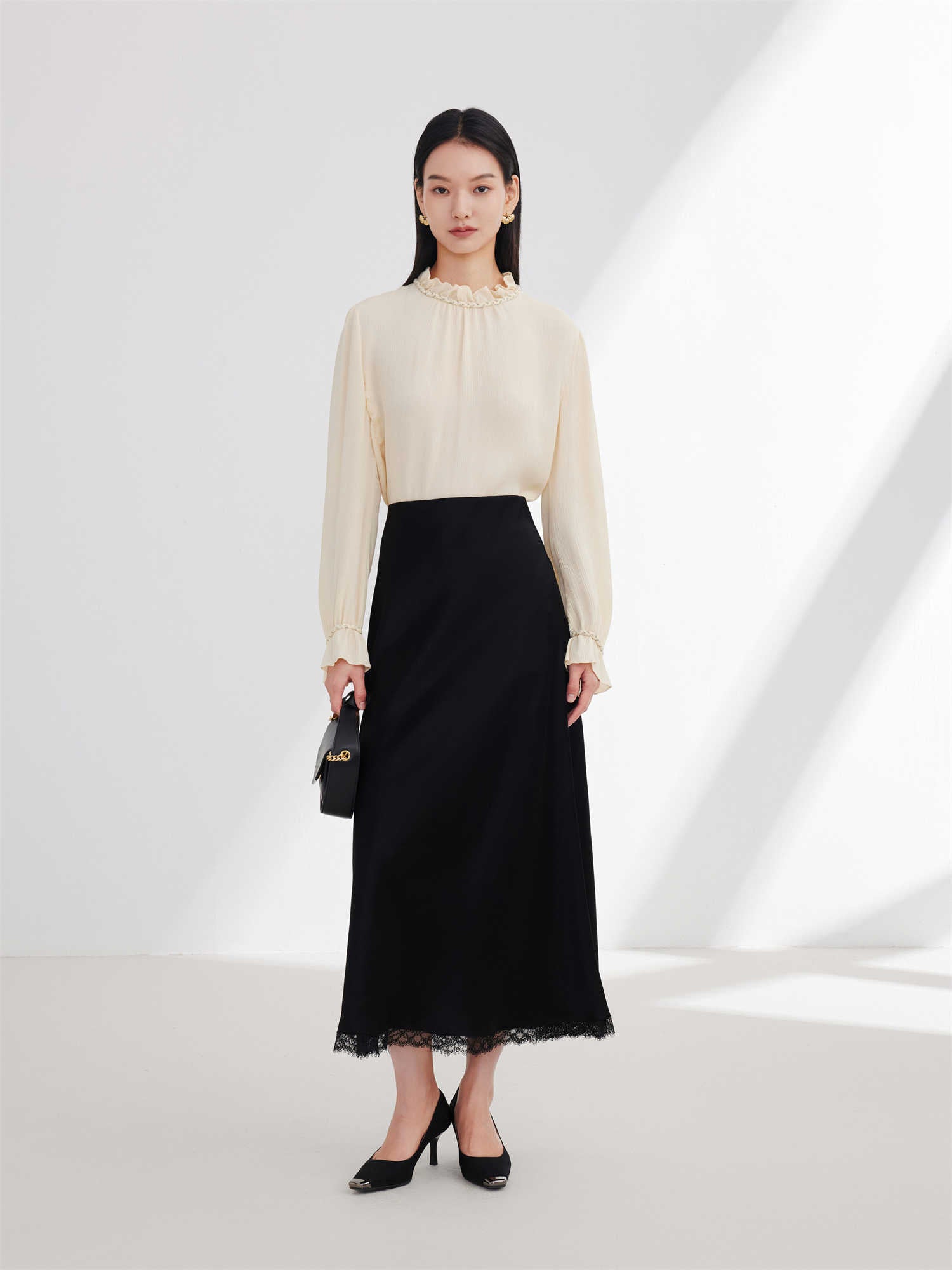 EP YAYING Acetic Acid Midi Skirt