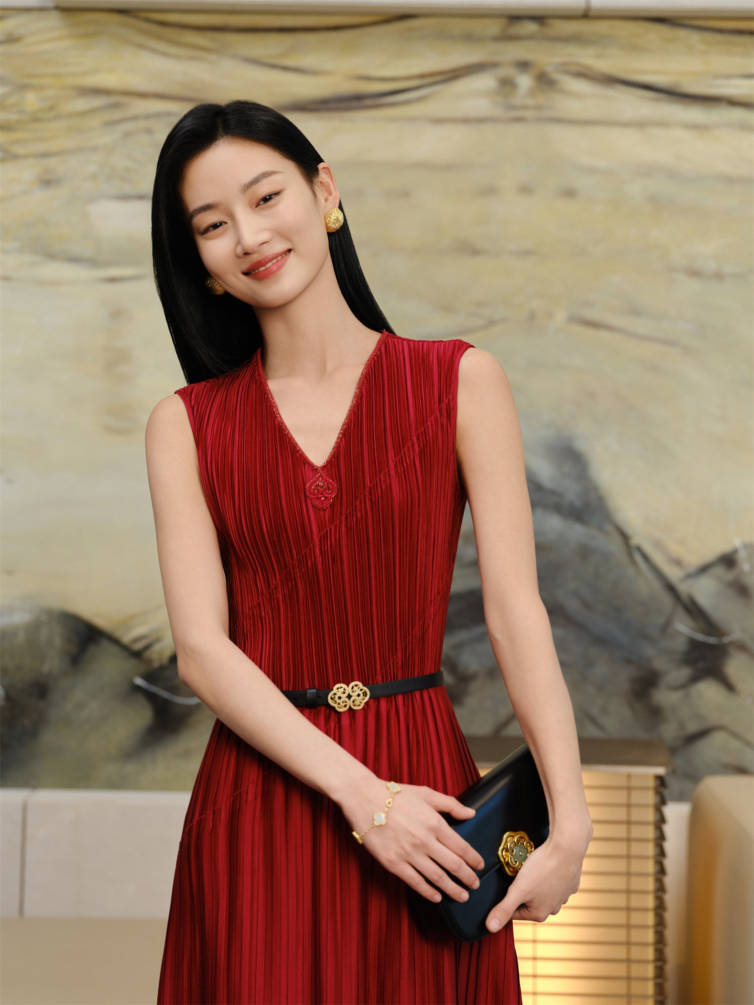 YAYING Pleated Waist-Cinched Dress