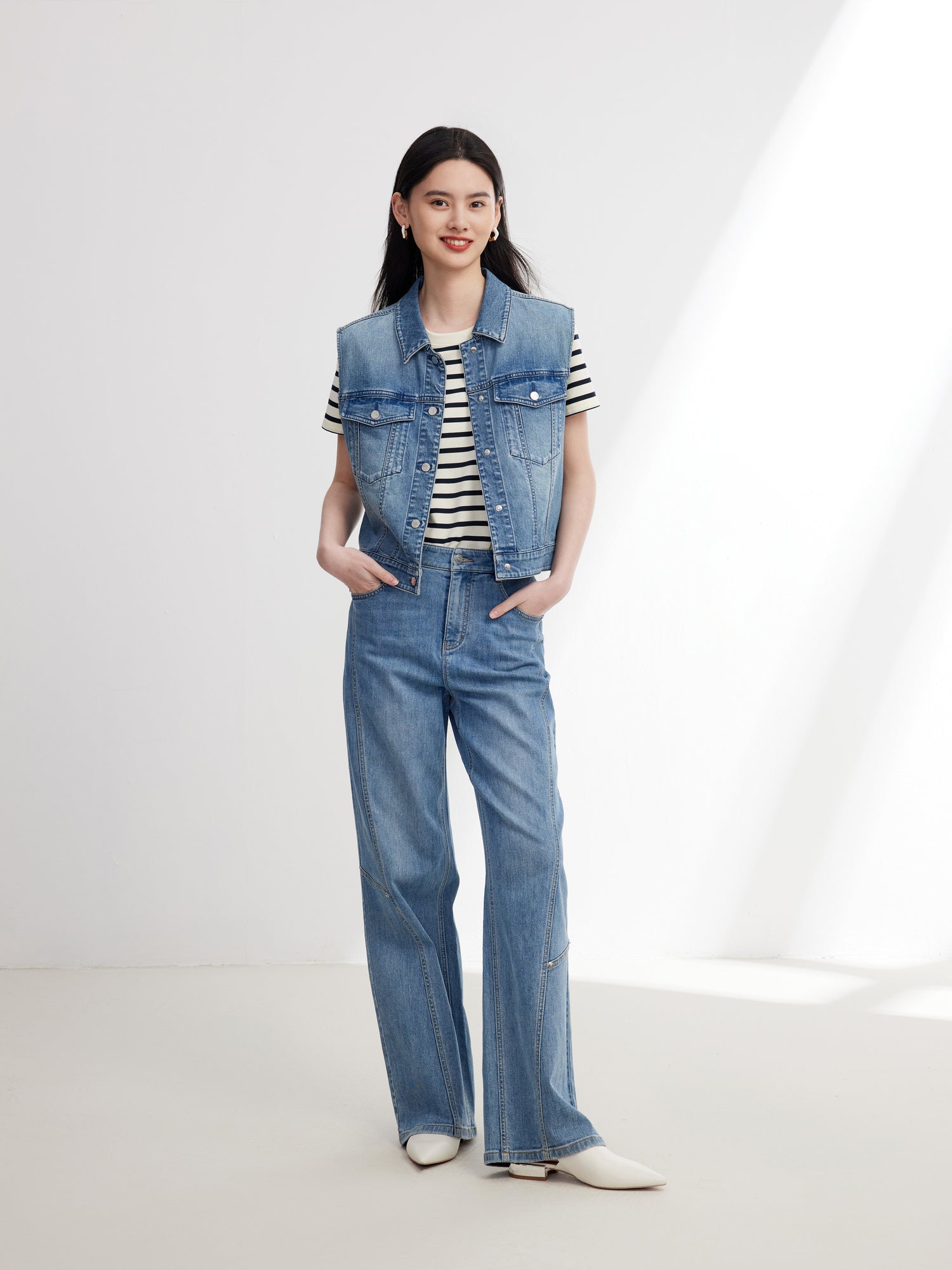 EP YAYING Vintage Cotton Denim Vest