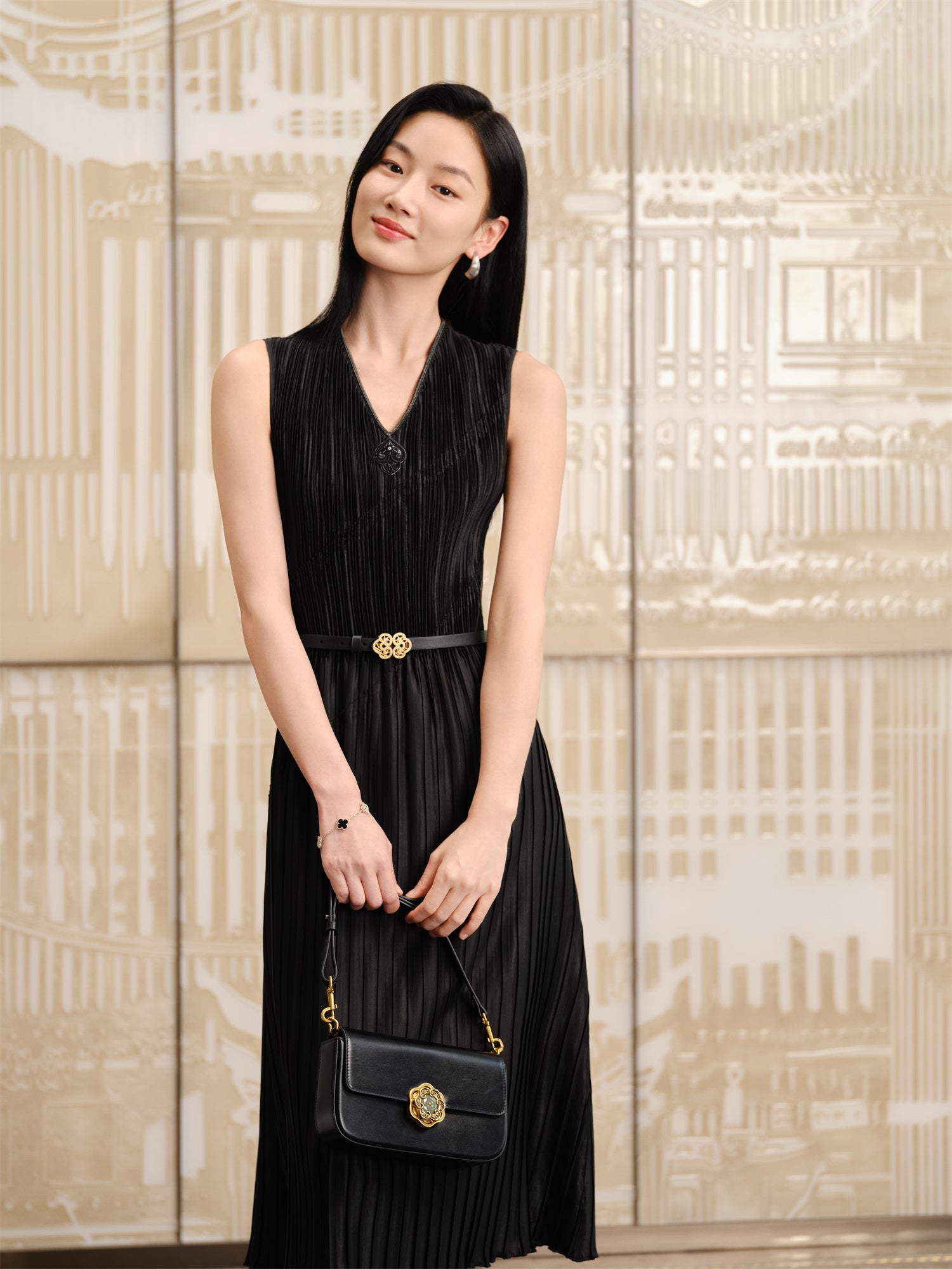 YAYING Pleated Waist-Cinched Dress