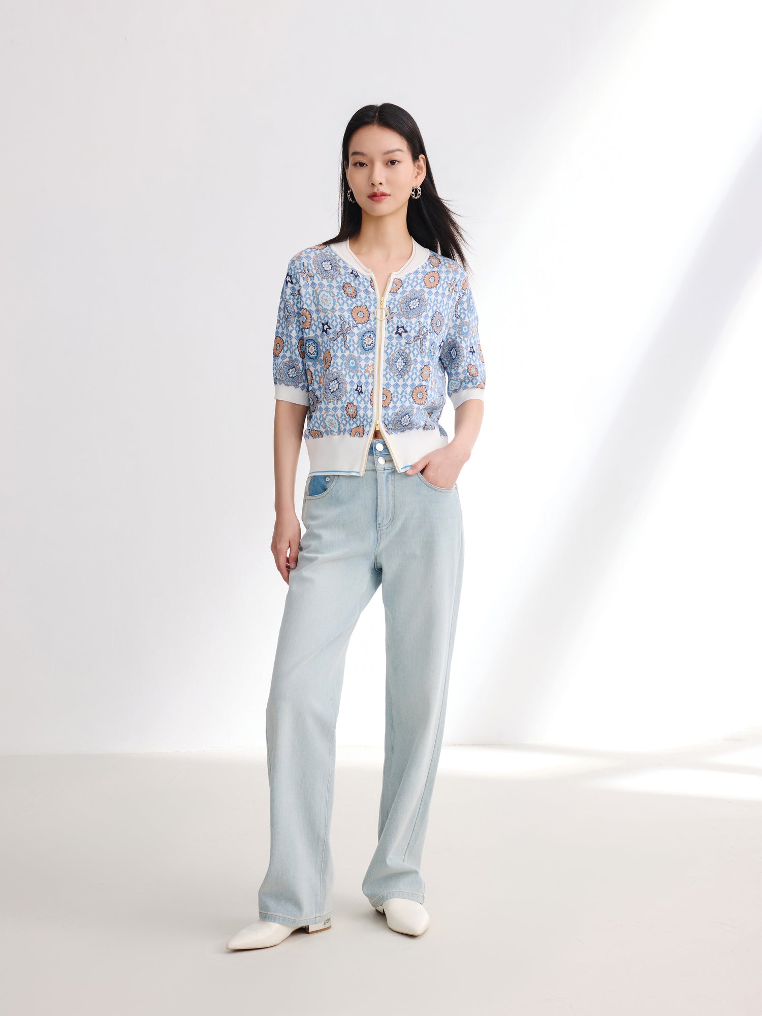 EP YAYING Vintage Jacquard Knit Cardigan