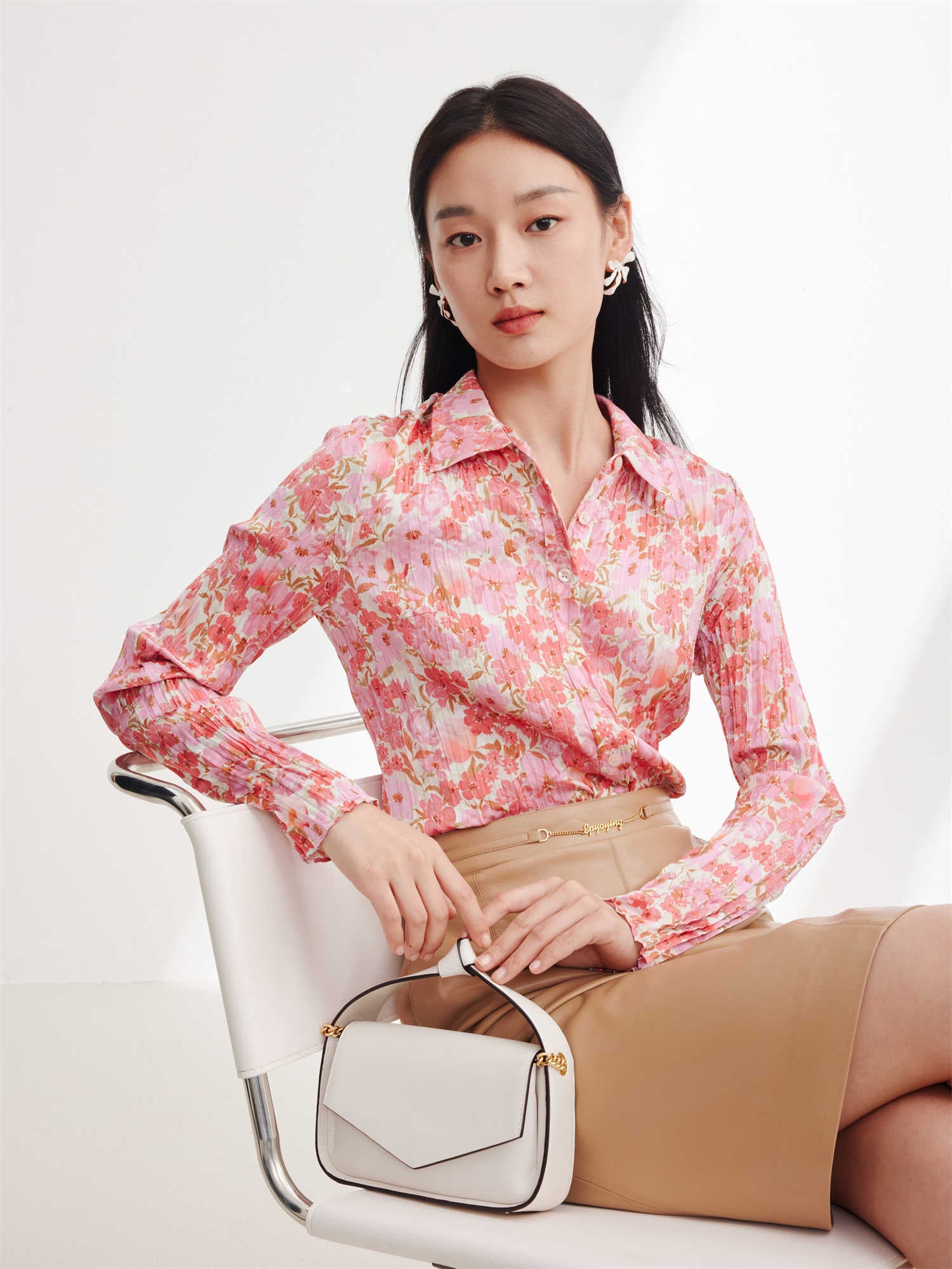 EP YAYING Printed Pleated Shirt