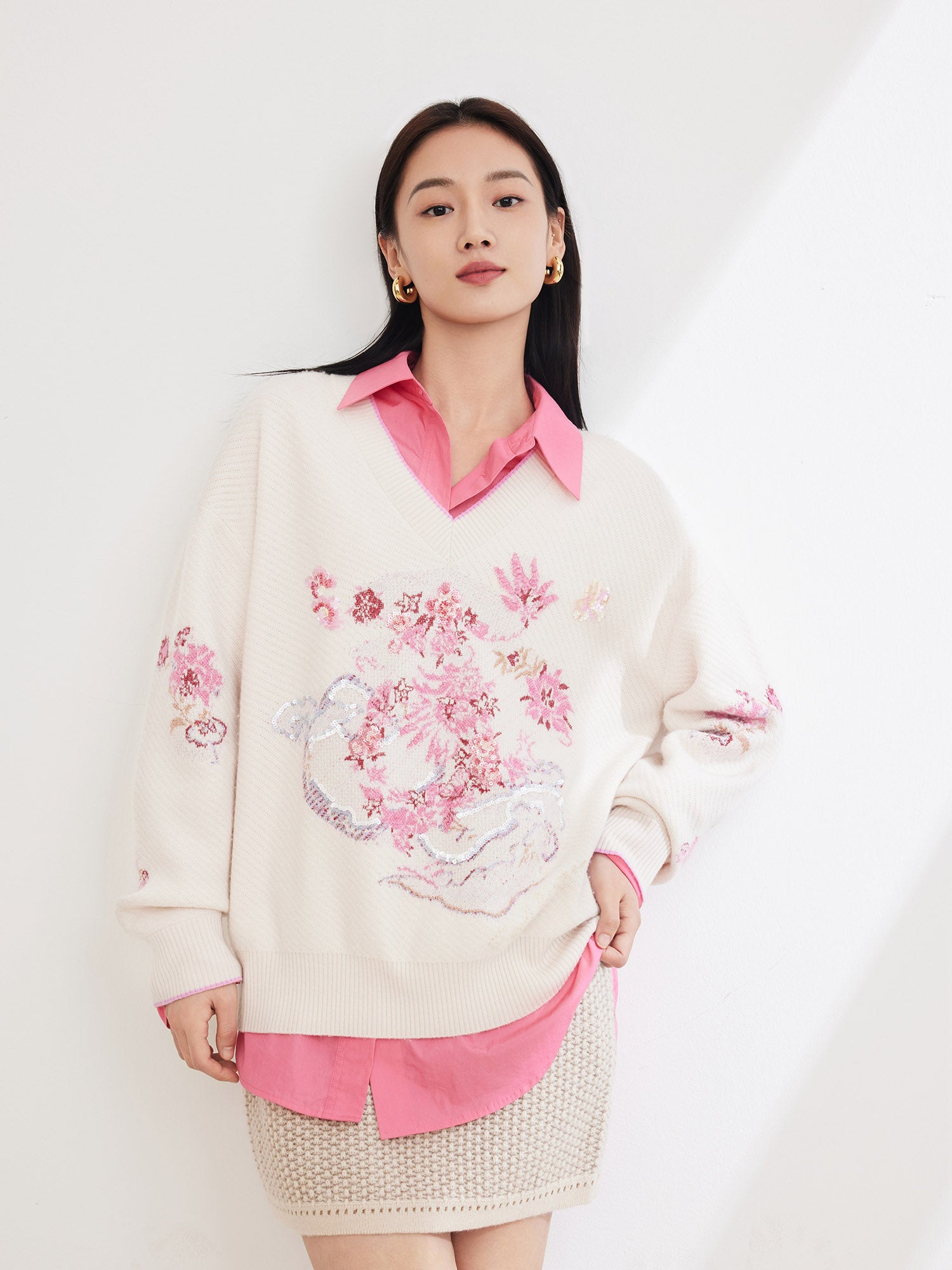 EP YAYING Relaxed Fit Wool Knit Sweater