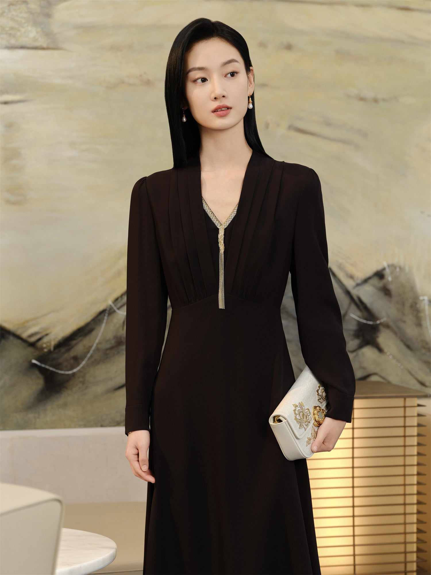 YAYING Silk Waist-Cinched Dress