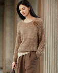 YAYING Silk Cashmere Openwork Knit Cardigan EPLAG9524A