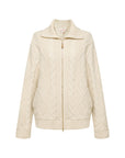 EP YAYING Cashmere Cable-Knit Fur-Collar Oversized Cardigan