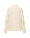 EP YAYING Cashmere Cable-Knit Fur-Collar Oversized Cardigan