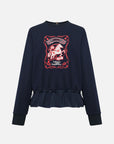 EP YAYING Simple Print Crewneck Drawstring-Waist Sweatshirt