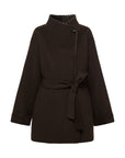 EP YAYING Silk-Wool Waisted Brown Tweed Mid-Length Coat