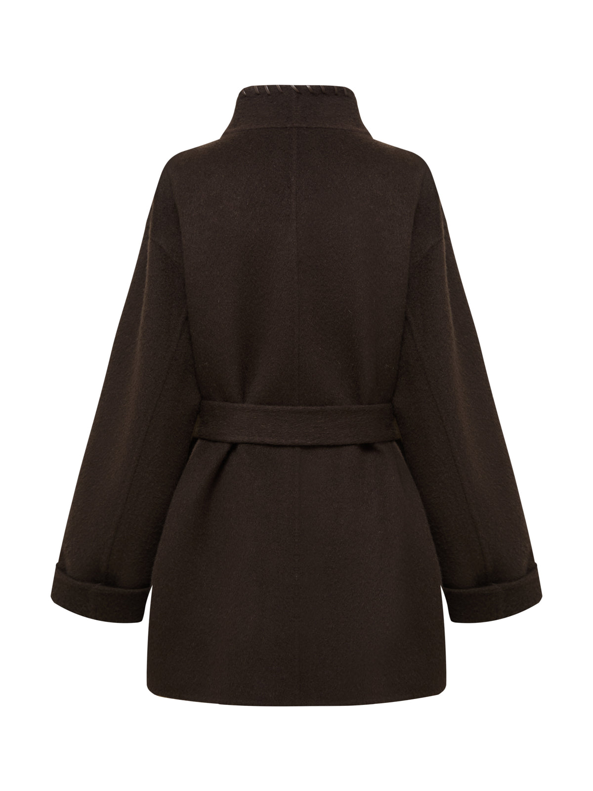 EP YAYING Silk-Wool Waisted Brown Tweed Mid-Length Coat