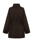 EP YAYING Silk-Wool Waisted Brown Tweed Mid-Length Coat