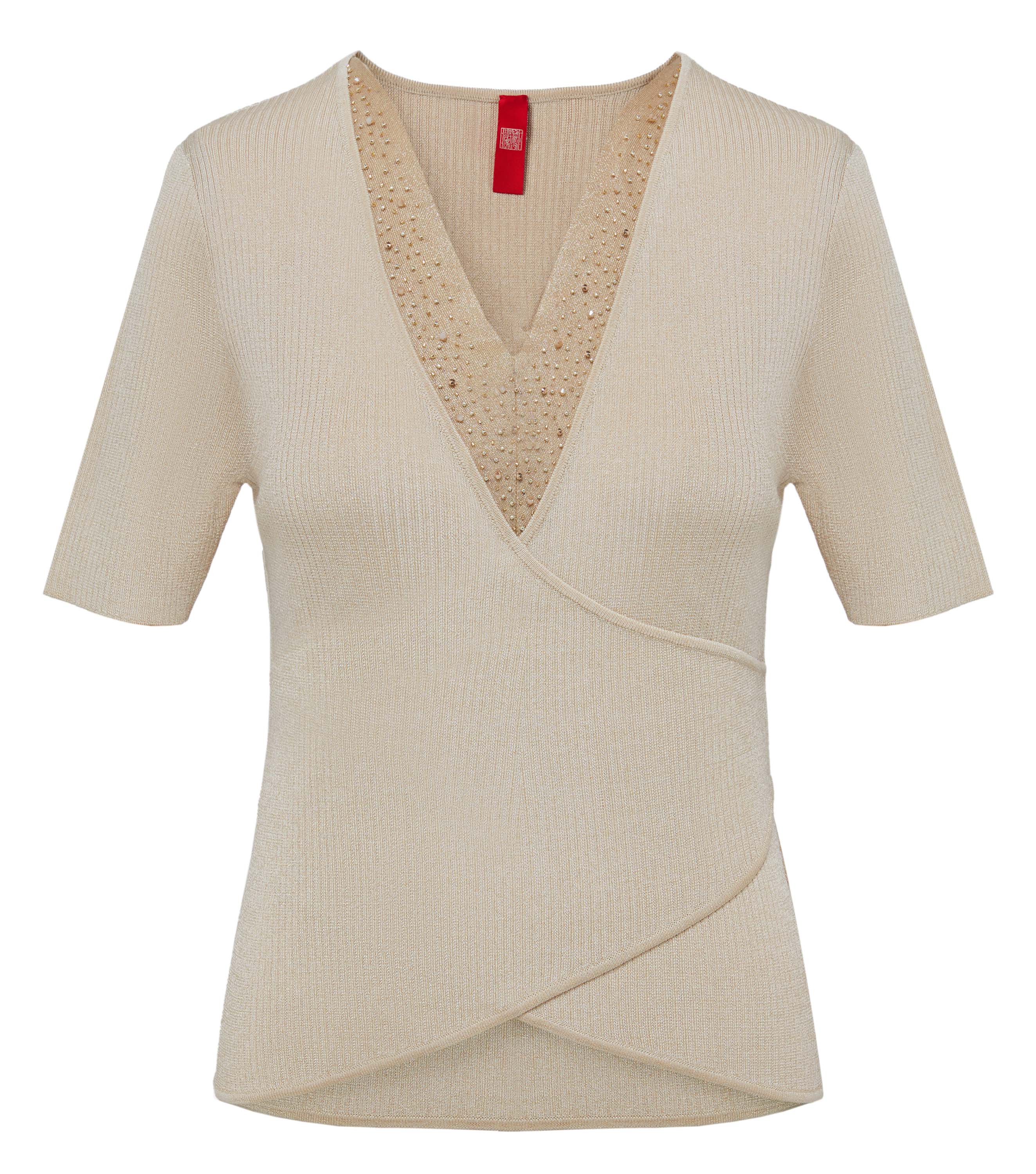 EP YAYING Beige Knit Short Sleeve Top