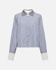 EP YAYING Cotton Blue-and-White Striped Shirt