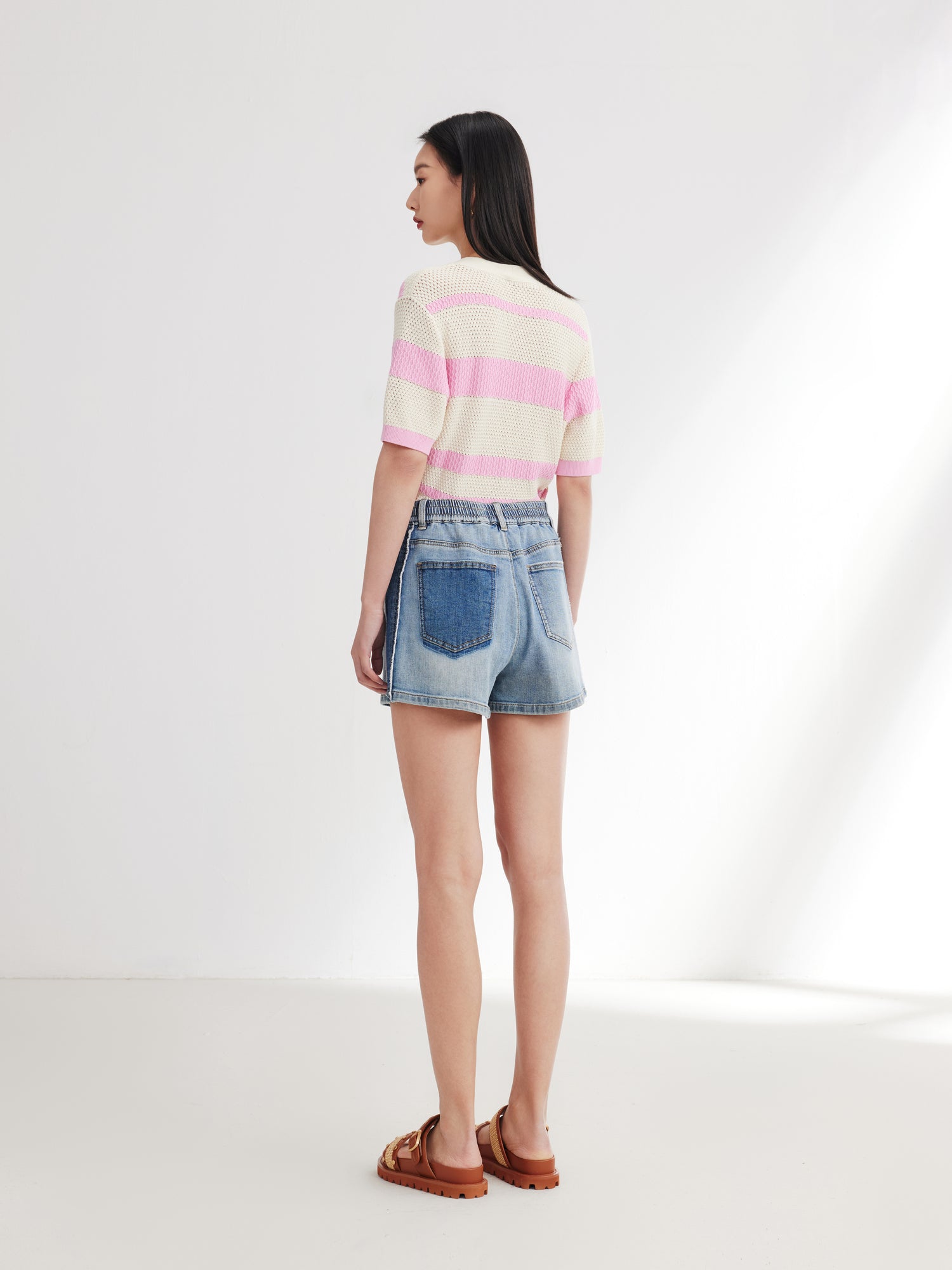 EP YAYING A-line Cotton Linen Denim Shorts