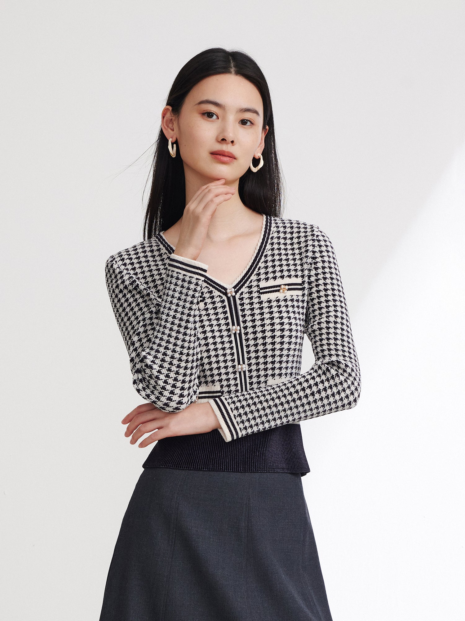 EP YAYING Printed Pleated Slim Shirt