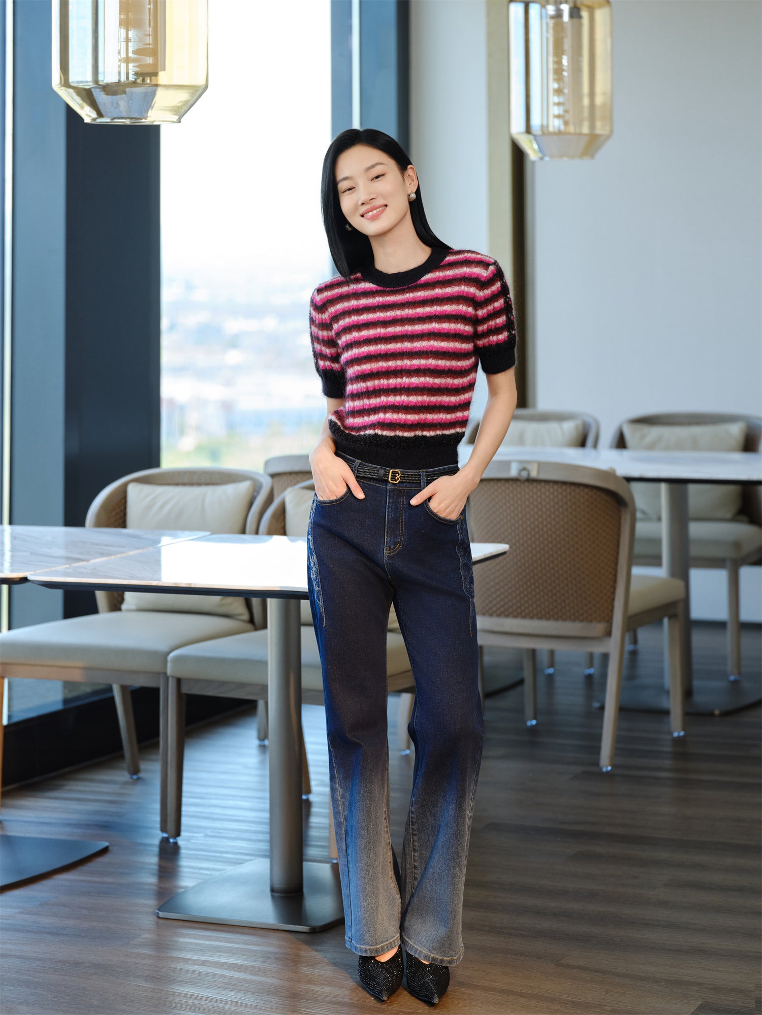 YAYING Mohair Striped Knit Sweater